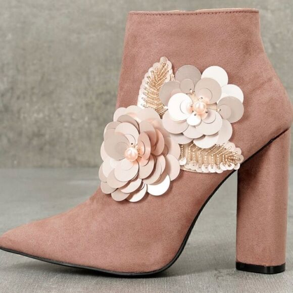 Qupid 3D Flower Embroidered Mauve Boots Size 5.5 - Picture 2 of 10